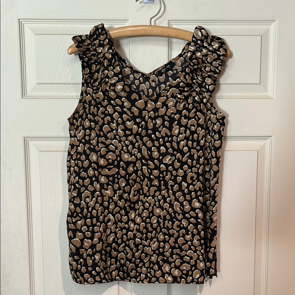 Elegant Leopard Print Ruffle Sleeve Blouse
